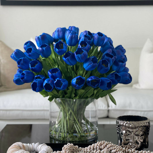 Blue Tulip Arrangement in Large Cylinder Vase