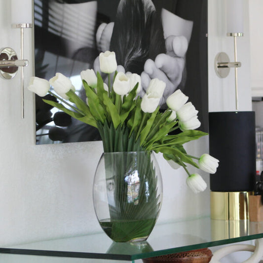 Moon Vase with White Tulips