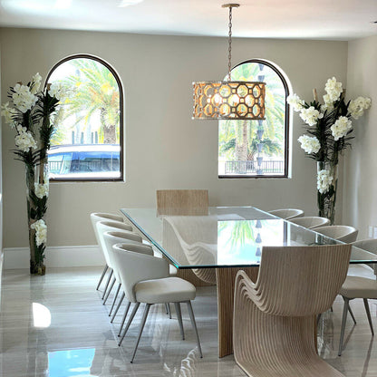 White Vanda Orchids with Driftwood in a Large Conical Glass Cylinder